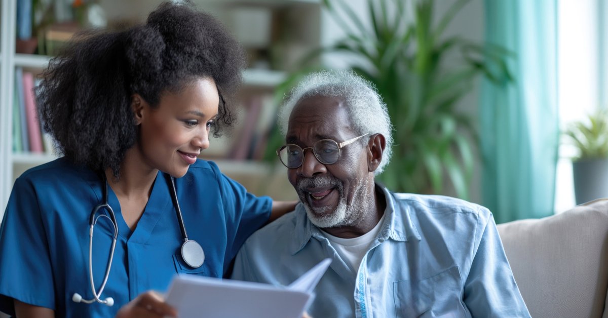 Healthcare professional taking care of elderly man